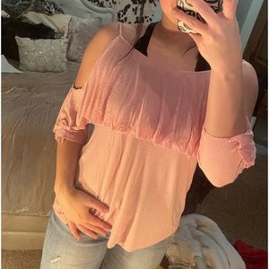 Pink shoulderless blouse